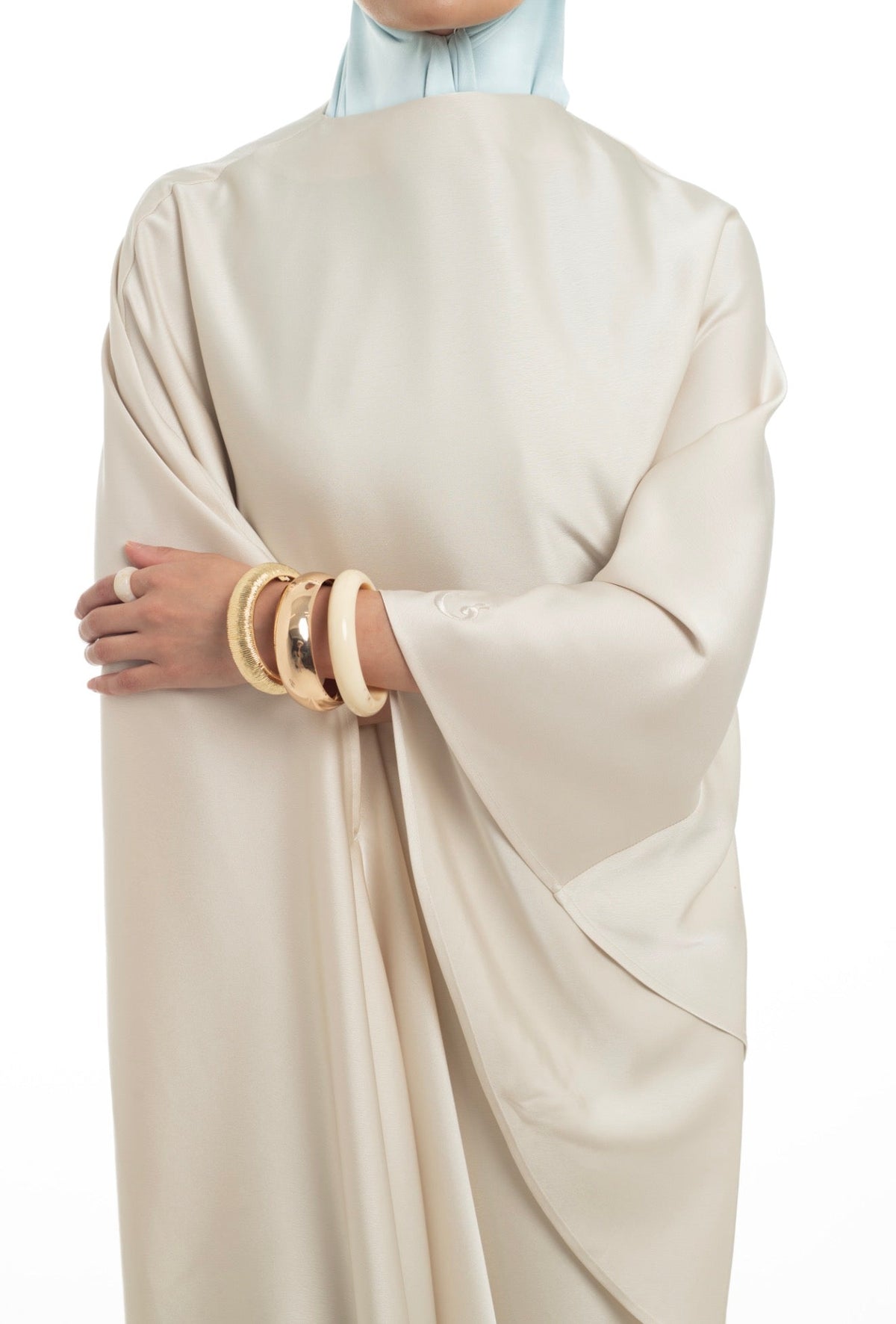 One Sided Drape Cape Top | Pearl - Byqaaf
