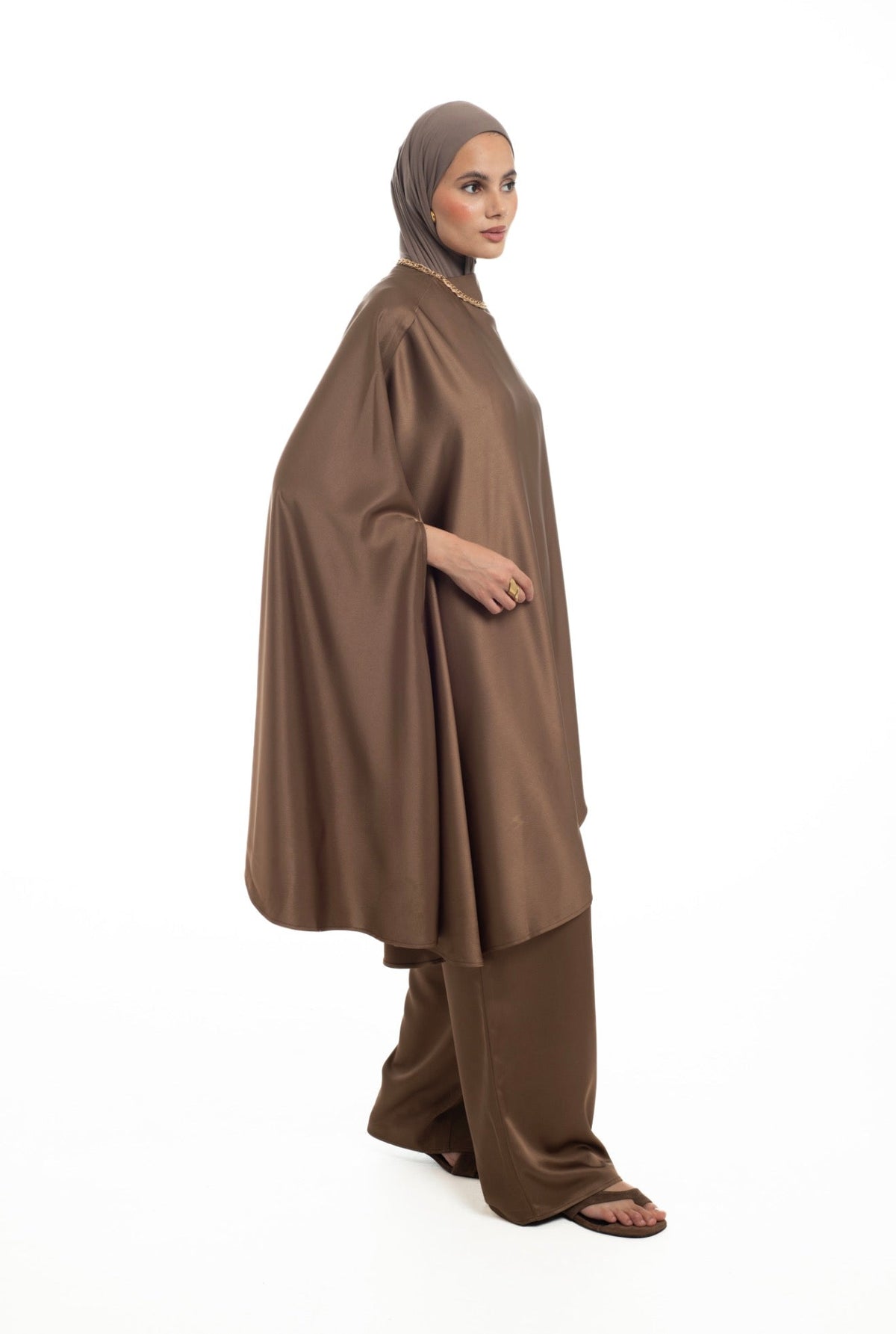 One Sided Drape Cape Top | Toasted Almond - Byqaaf