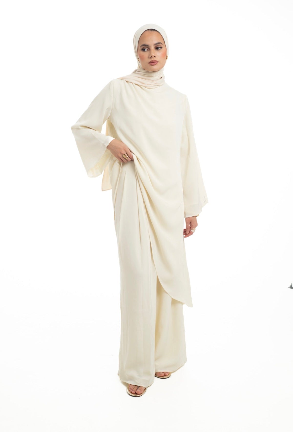 Pleated Flare Trousers | Buttermilk - Byqaaf