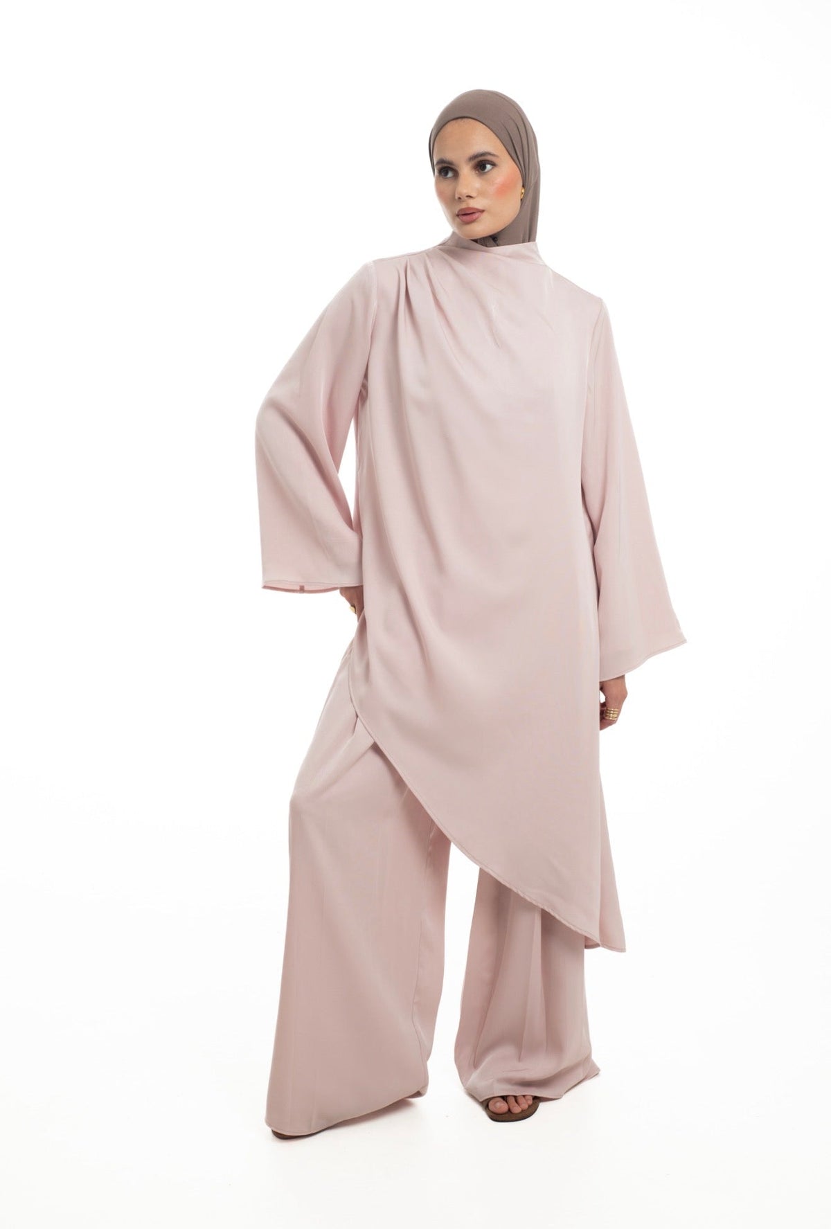Pleated Flare Trousers | Soft Pink - Byqaaf