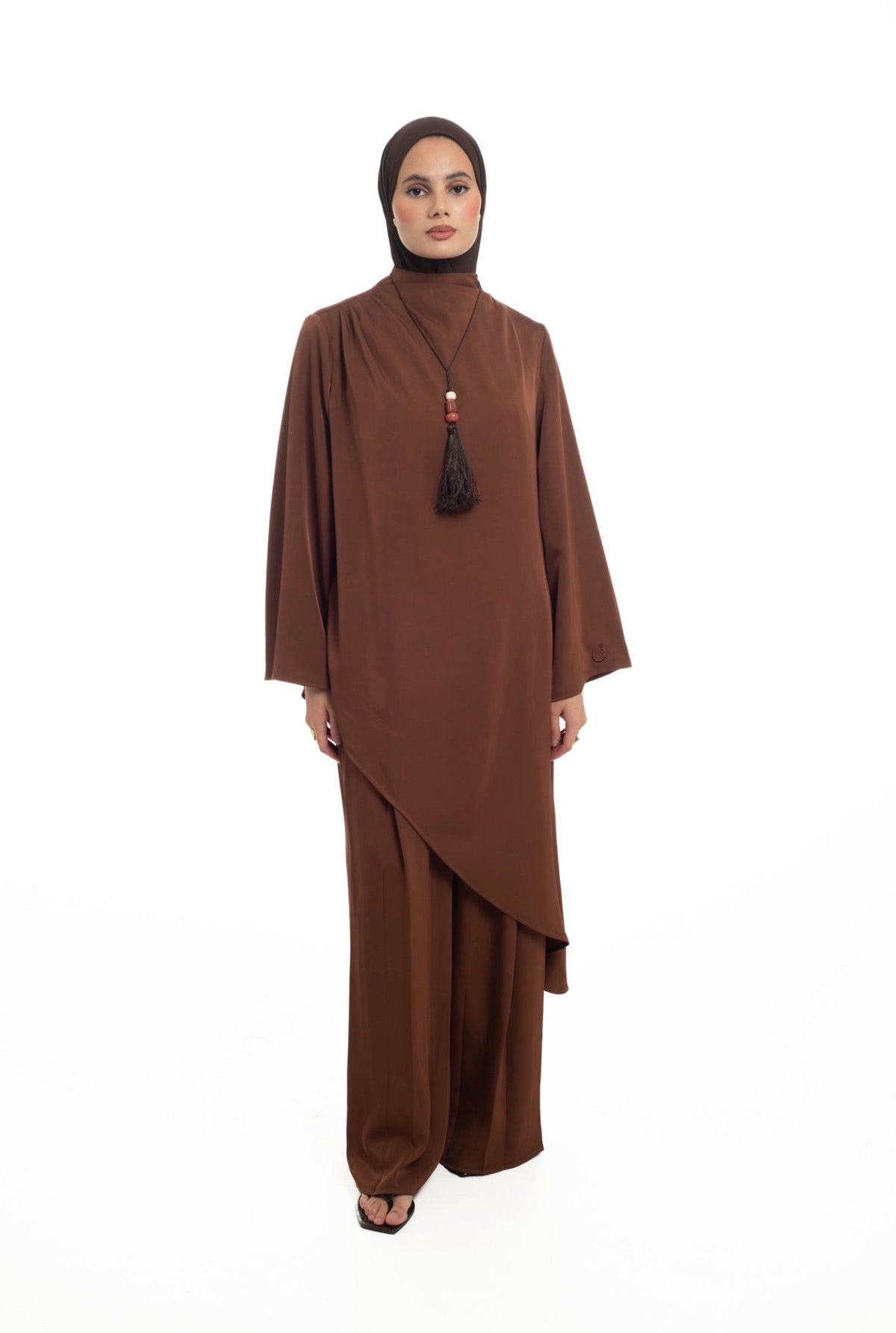 Pleated Flare Trousers | Spiced Chocolate - Byqaaf
