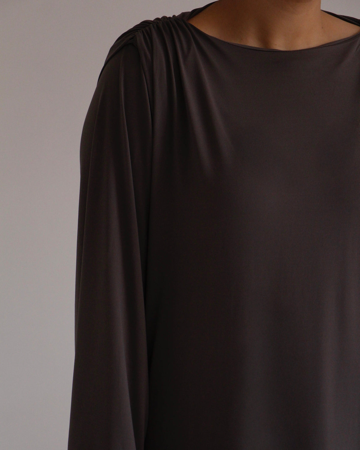Pleated Jersey Dress | Deep Taupe - Byqaaf