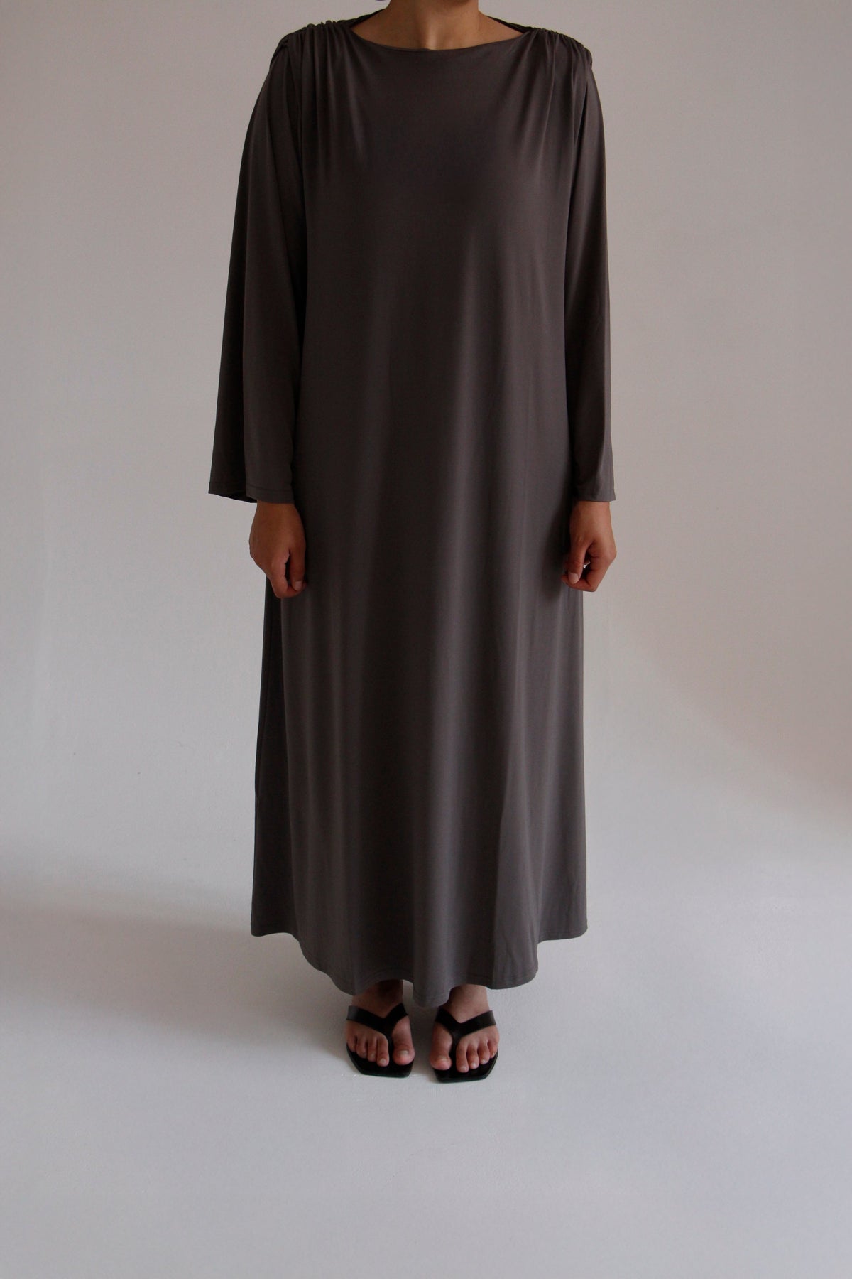 Pleated Jersey Dress | Deep Taupe - Byqaaf