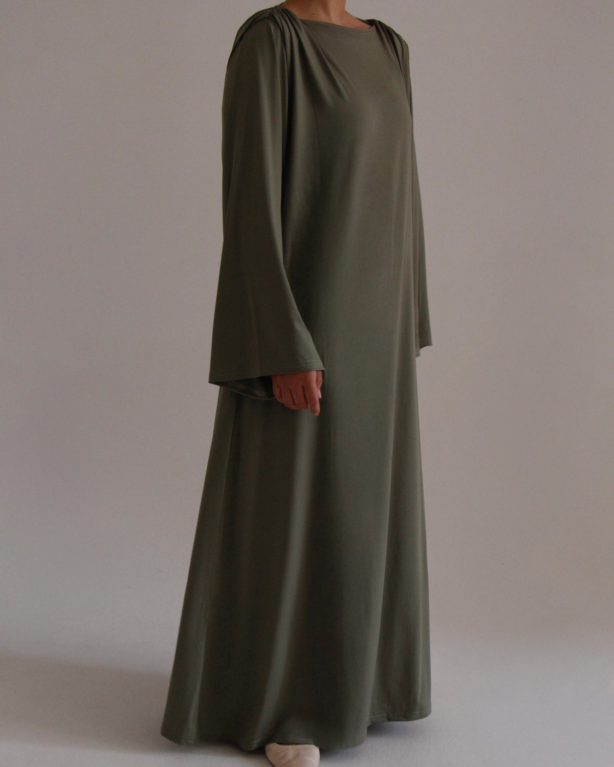 Pleated Jersey Dress | Pastel Olive - Byqaaf
