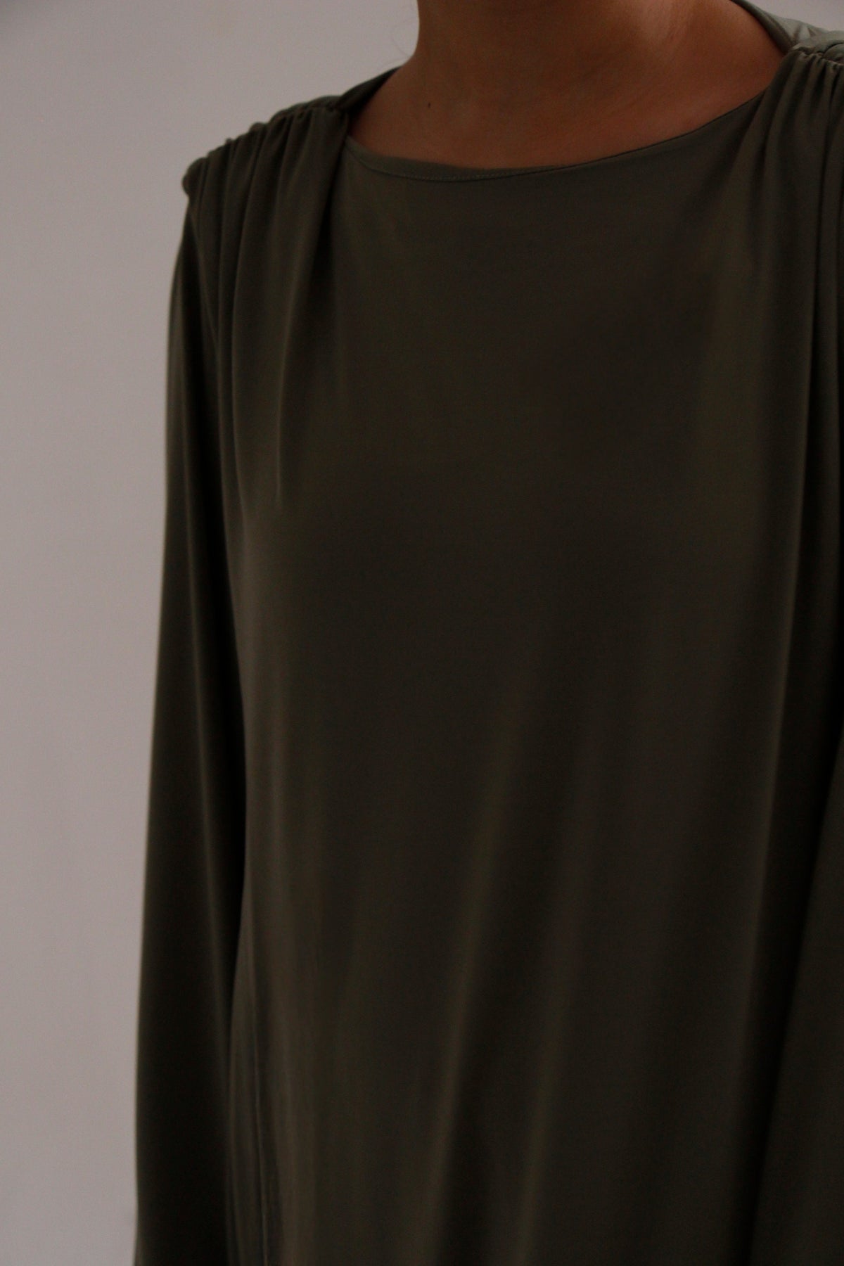 Pleated Jersey Dress | Pastel Olive - Byqaaf