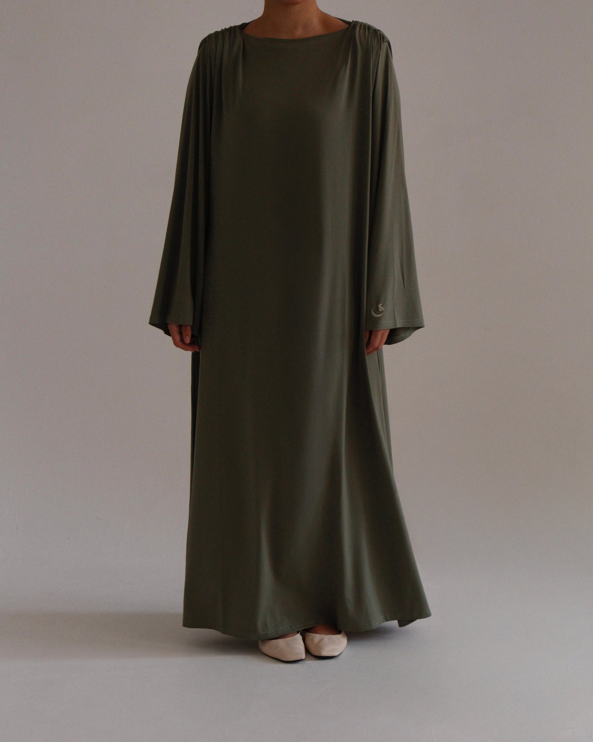 Pleated Jersey Dress | Pastel Olive - Byqaaf