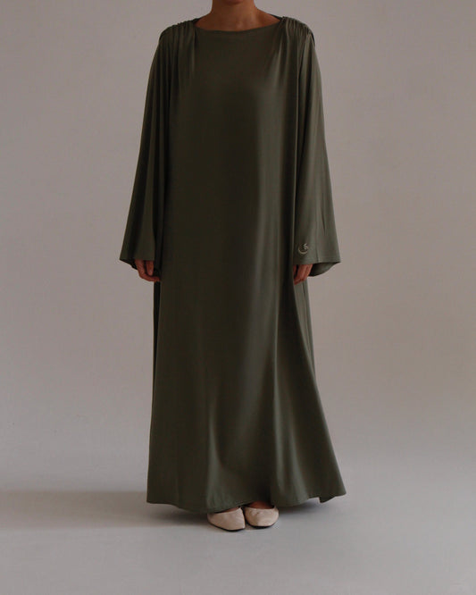 Pleated Jersey Dress | Pastel Olive - Byqaaf
