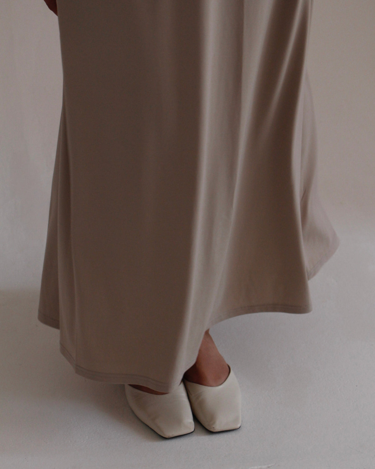 Pleated Jersey Dress | Stone - Byqaaf