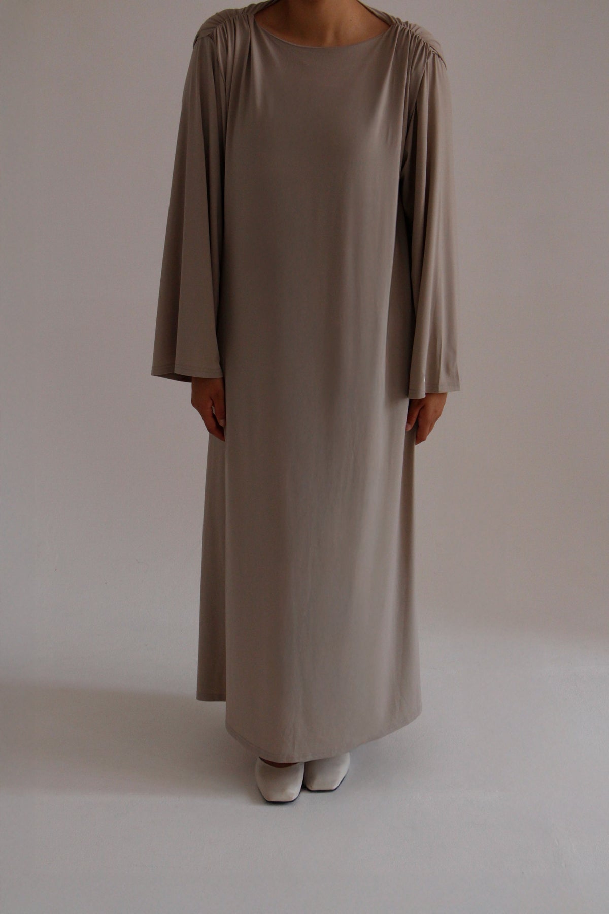 Pleated Jersey Dress | Stone - Byqaaf