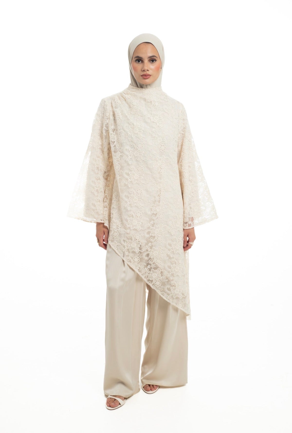 Pleated Wide Leg Trousers | Pearl - Byqaaf