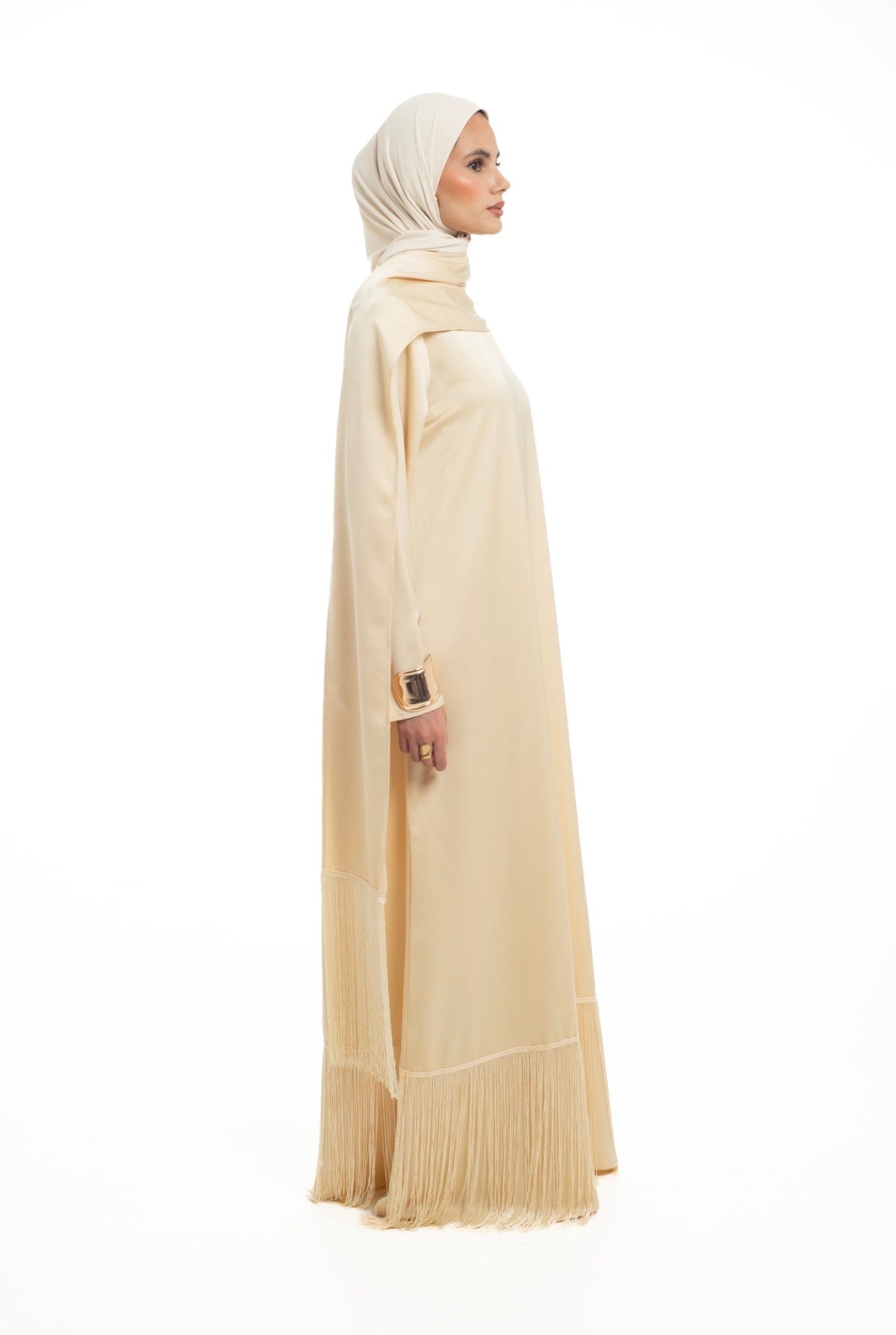 Satin Scarf Frill Dress | Butter Yellow - Byqaaf