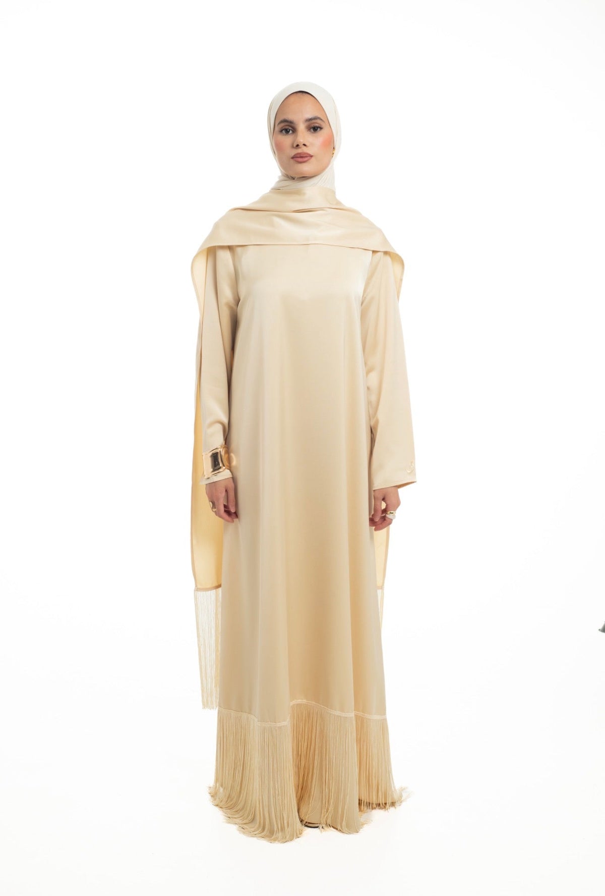 Satin Scarf Frill Dress | Butter Yellow - Byqaaf