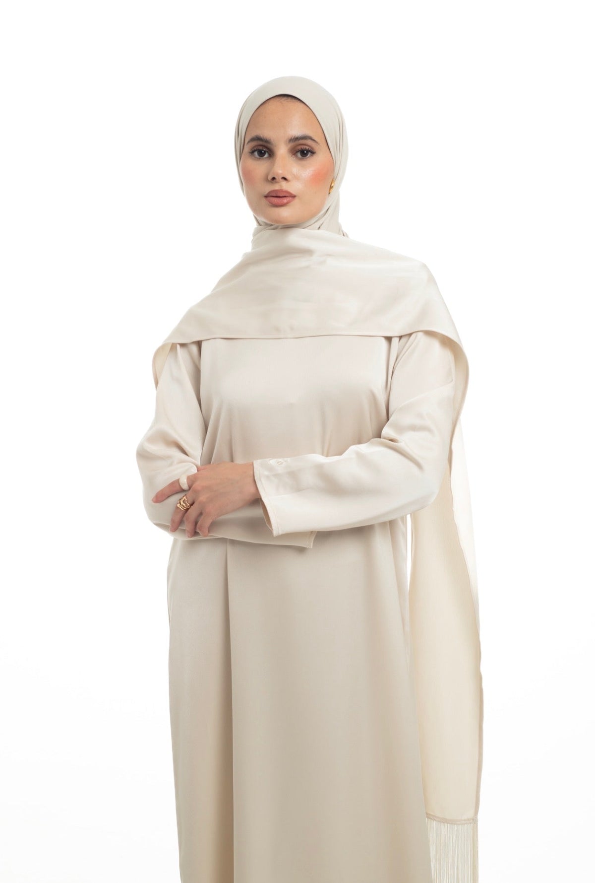 Satin Scarf Frill Dress | Champagne - Byqaaf