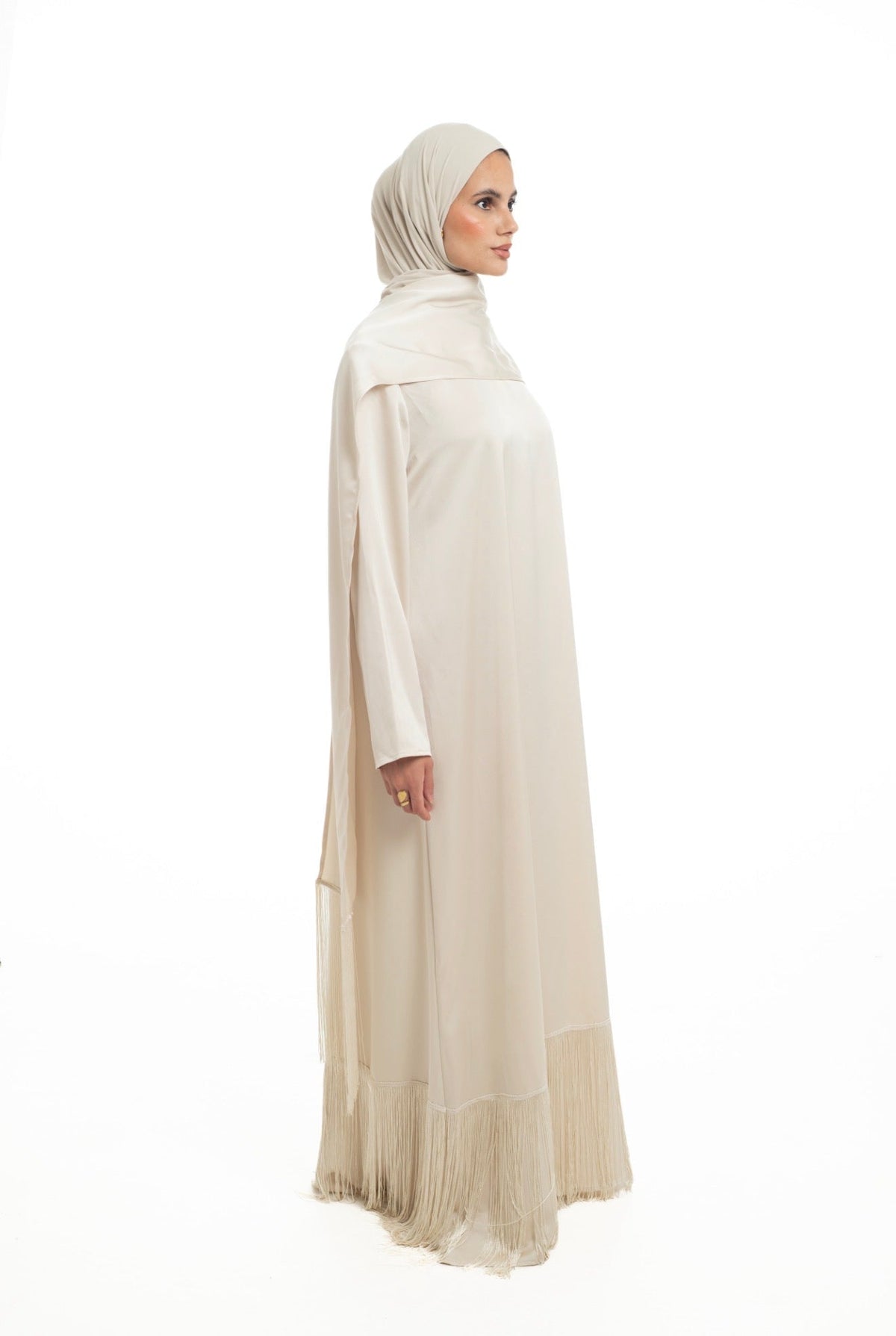 Satin Scarf Frill Dress | Champagne - Byqaaf