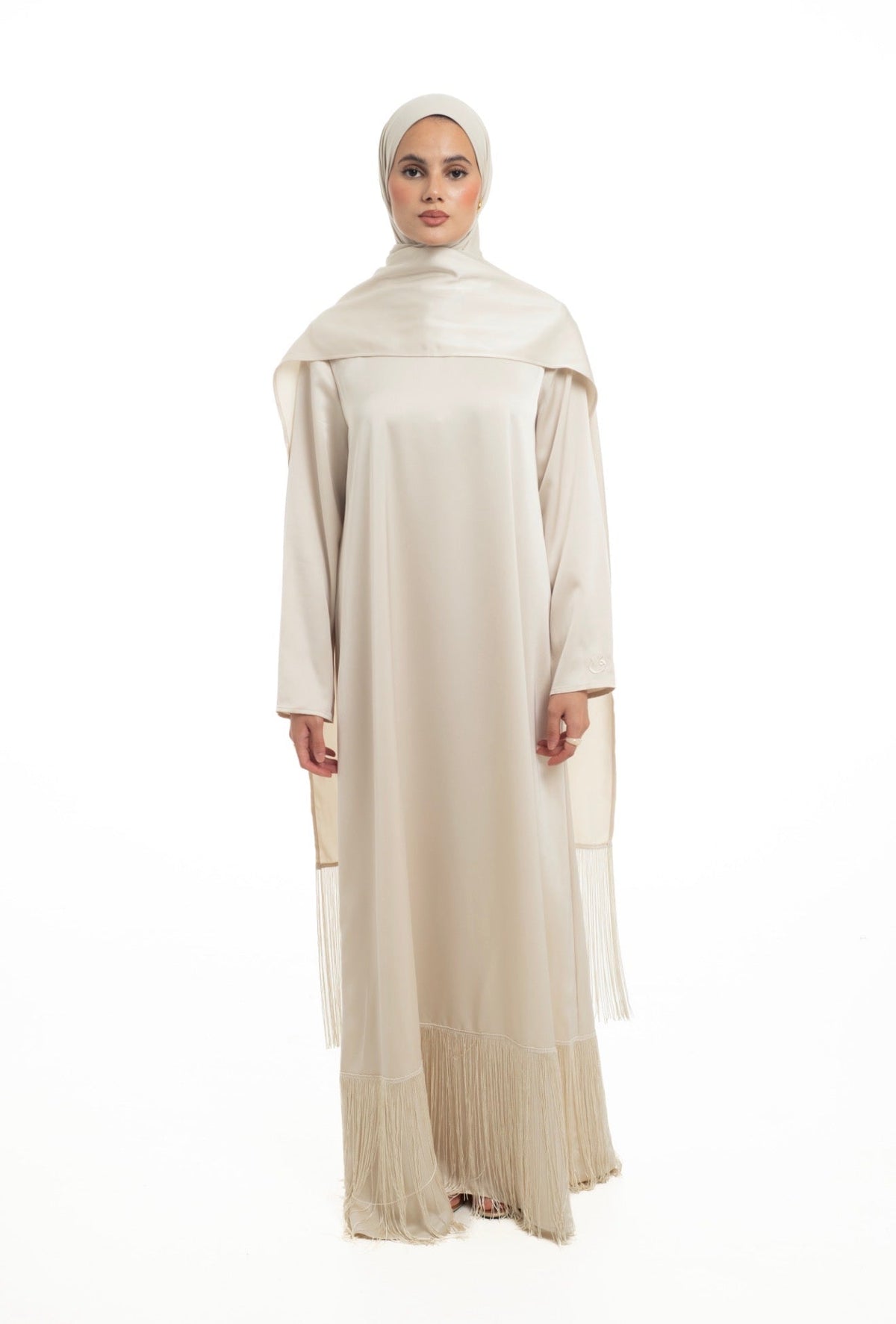 Satin Scarf Frill Dress | Champagne - Byqaaf