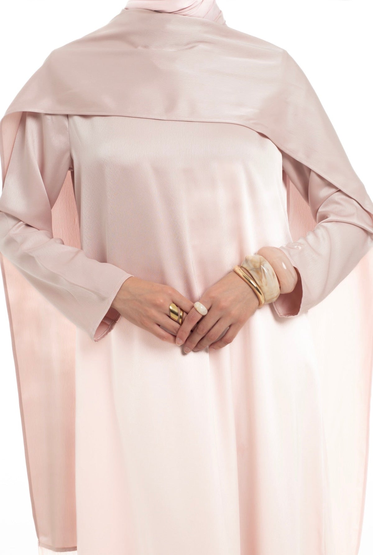Satin Scarf Frill Dress | Soft Blush - Byqaaf