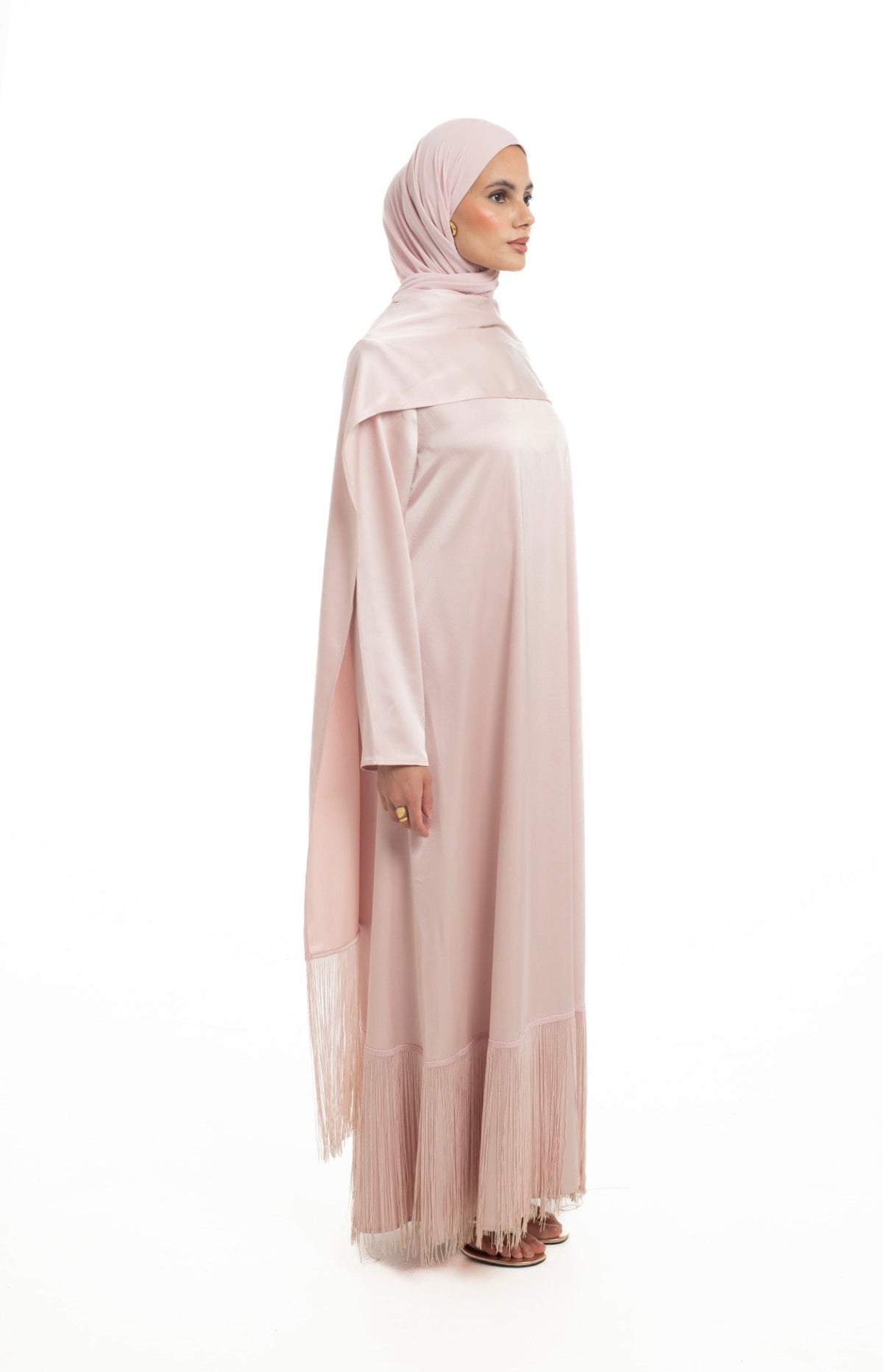 Satin Scarf Frill Dress | Soft Blush - Byqaaf