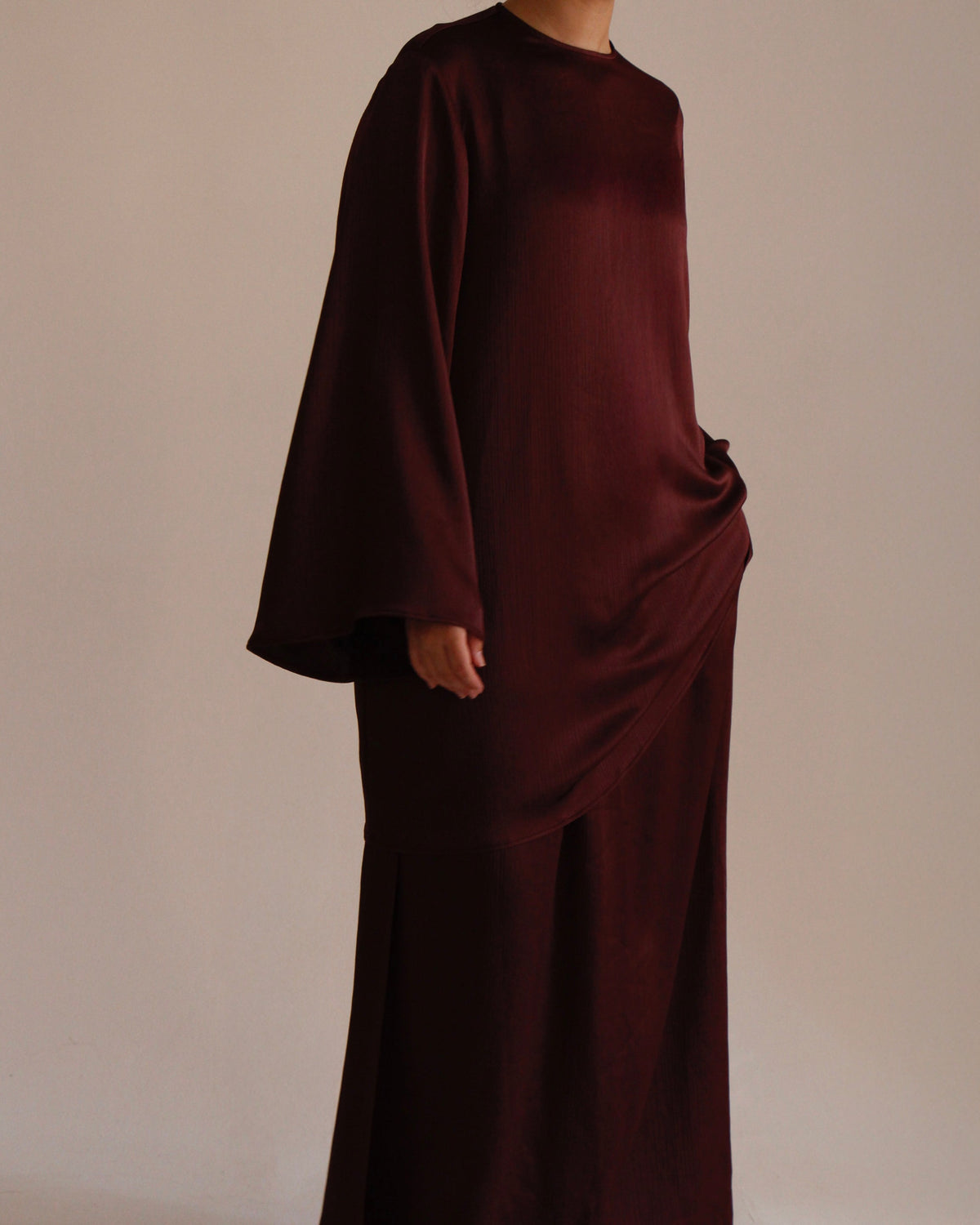 Satin Top and Skirt Set | Burgundy - Byqaaf