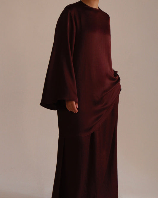 Satin Top and Skirt Set | Burgundy - Byqaaf