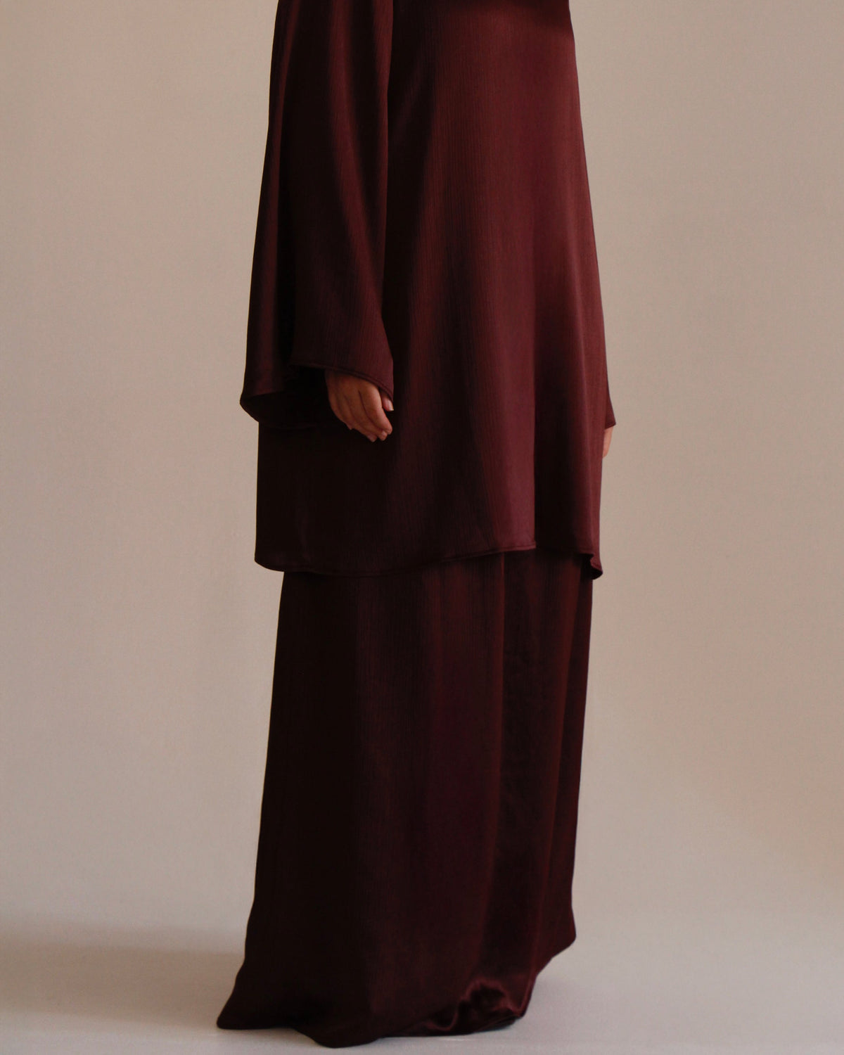 Satin Top and Skirt Set | Burgundy - Byqaaf
