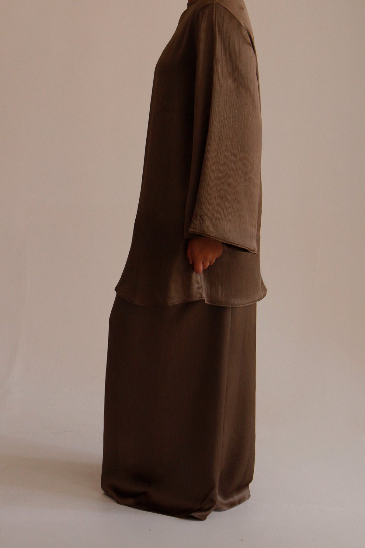 Satin Top and Skirt Set | Khaki - Byqaaf