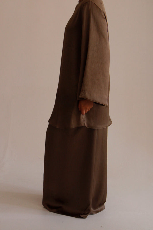 Satin Top and Skirt Set | Khaki - Byqaaf