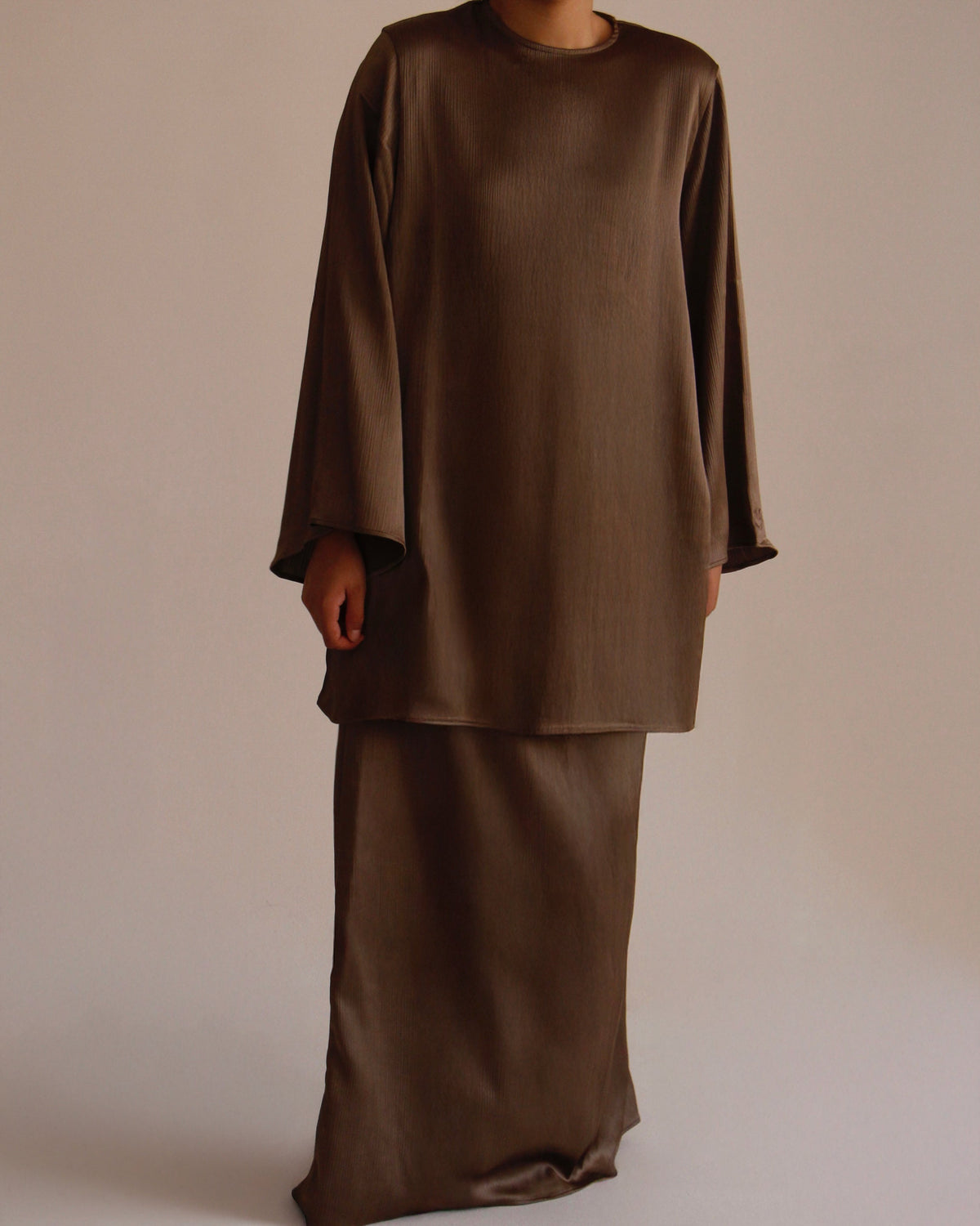 Satin Top and Skirt Set | Khaki - Byqaaf
