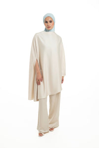 One Sided Drape Cape Top | Pearl